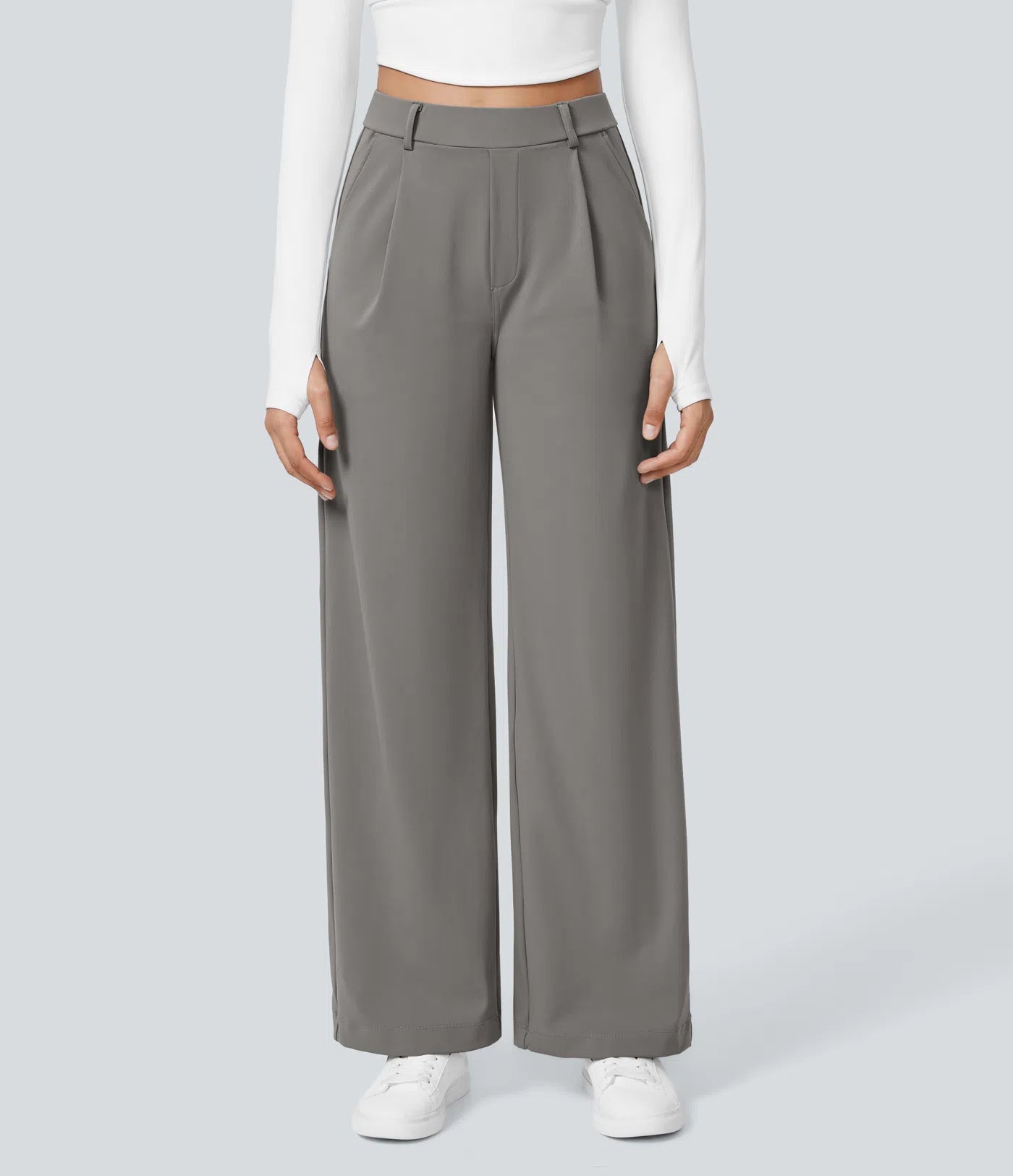 Pantalones de trabajo de pierna recta con bolsillo lateral de cintura alta