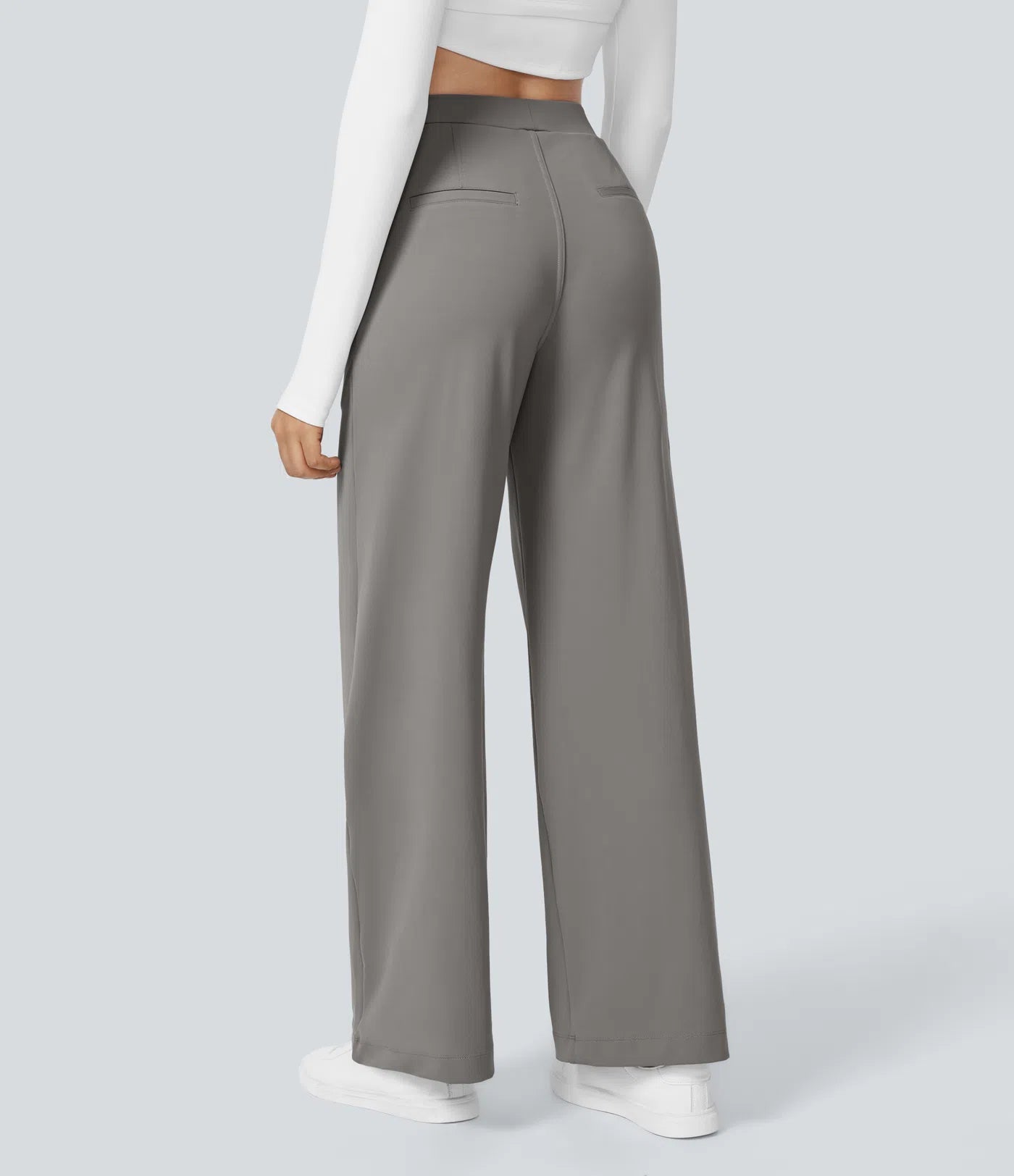 Pantalones de trabajo de pierna recta con bolsillo lateral de cintura alta