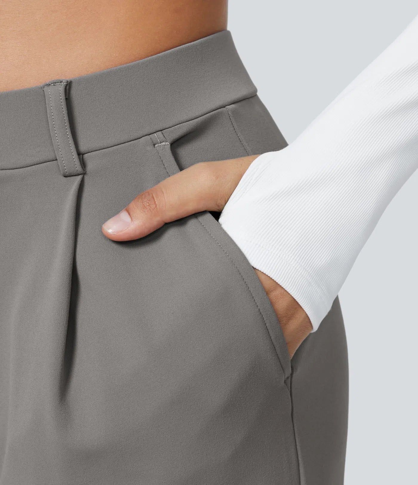 Pantalones de trabajo de pierna recta con bolsillo lateral de cintura alta