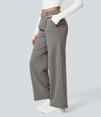 Pantalones de trabajo de pierna recta con bolsillo lateral de cintura alta