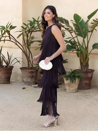 Vestido de chocolate flecos
