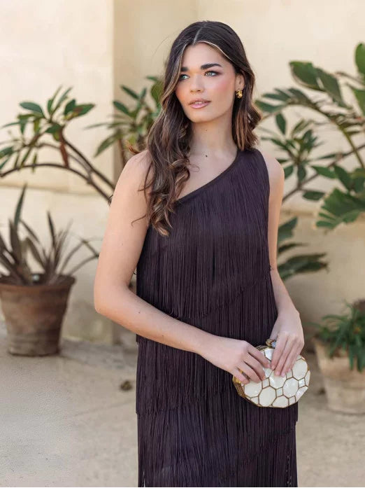 Vestido de chocolate flecos